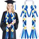 Suncalla Plumeria Graduation Lei 2026 Blue White Hawaiian Ribbon Graduation Braided Lei with Flowers for Adults Class of 2026 School College Student Congrats Grad Gifts Party Accessories