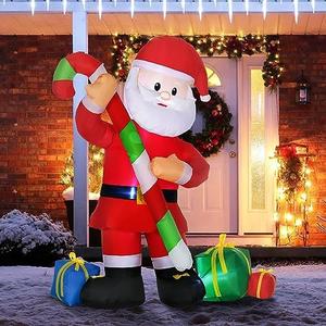 HOMCOM 6ft Christmas Inflatables Outdoor Decorationss Decorations Santa Claus with Candy Cane, Blow-Up LED Yard Christmas Decor