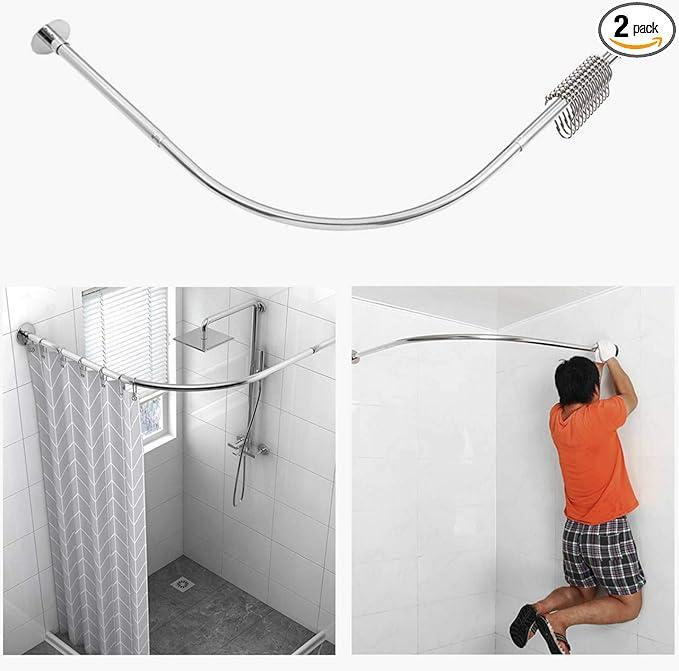 Tanxih Corner Shower Curtain Rod Adjustable Stainless Steel L Shaped Rack Drill Free Install for Bathroom, Bathtub, Clothing Store (35.5"-51.2" x 35.5"-51.2")