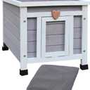 Hicaptain Feral Cat House for Outdoor, Weatherproof Cat House Outdoor, Warm Wooden Small Pet House and Habitats (Grey House + Mat)