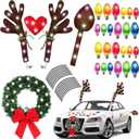 Cunno 6 Pack Christmas Reindeer Antlers Car Kit with LED Lights Christmas Car Decorations Light up Xmas Wreath Reflective Refrigerator Magnets Decals Auto Exterior Accessories