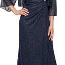 S.L. Fashions Womens Plus Size Long Sleeveless Gown with Bolero Cascade Jacket, Mother of The Bride Dress (Navy) 16W