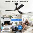 52 inch Smart Ceiling Fan with Lights,Outdoor Ceiling Fan 3 Wood Blades Compatible with Alexa/Gg Voice Control&App&Remote,Quiet DC Motor for Covered Patio Porch Bedroom,Black
