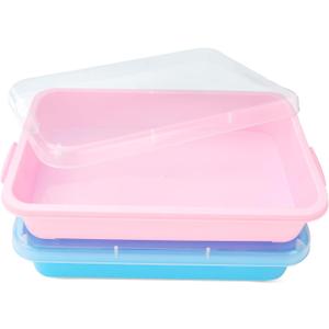 Sensory Bin Sand Tray with Lid for Toddlers 2 Pcs 15in Portable Sandbox Toy Large Plastic Tray for Kids 3 4 5 6 Fill with Sand, Water, Beads, and More (Pink + Blue)