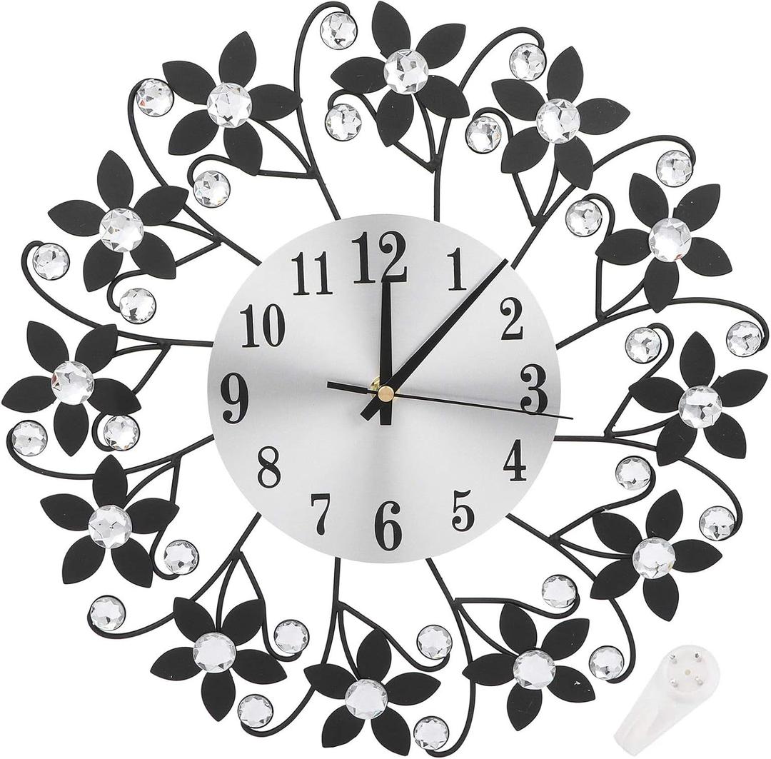 TeamSky 14.5Inch Decorative Wall Clock, Metal Wall Clock for Living Room Decor, Non-Ticking Quiet Modern Crystal Wall Clocks for Home Office Kitchen Bedroom Indoor Decor