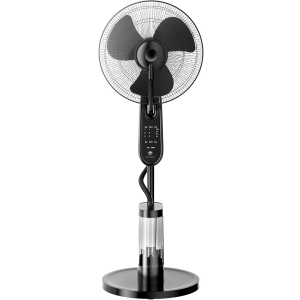 HydroBreeze Standing Oscillating Misting Fan Oscillating Cooling Pedestal Fan with Remote Control, Up Fan 7.5 Hour Timer, 3-Speed and 3.38 Quart Water Tank, 16-inch AC Motor, Black