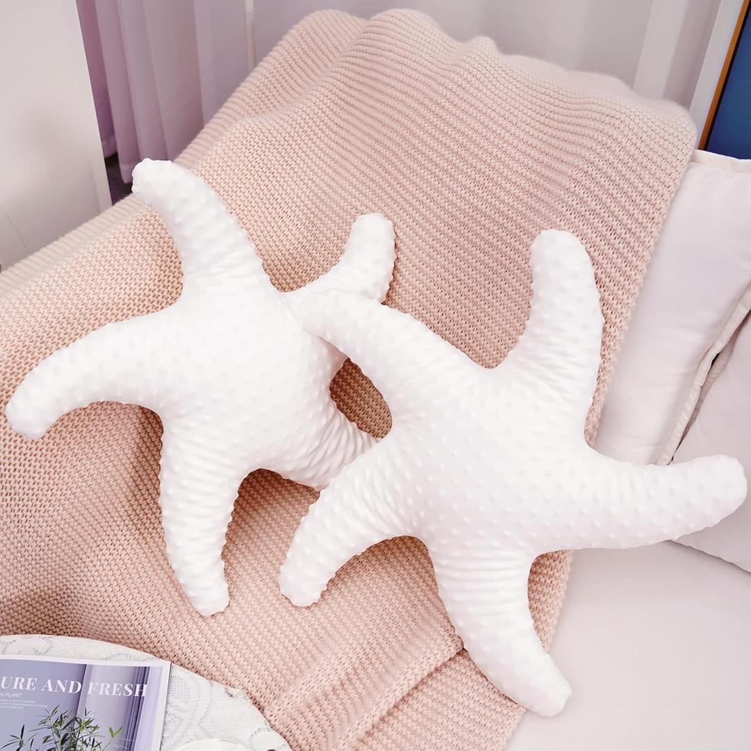 Marble Empire White Starfish Pillow 2-Pack for Couch and Bed, Coastal Decor Throw Pillows, Ocean Beach Theme Accent Pillows for Living Room