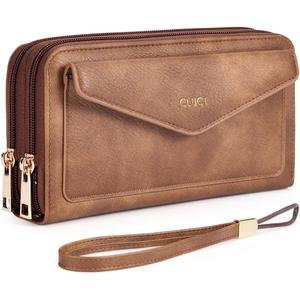 CLUCI Wallet Women Large Capacity Wristlet Purse for Women Long Ladies Wallet RFID Blocking Multi Credit Card Holder (1 Vintage Two-toned Brown)