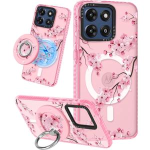 Lotadilo Cute Case for Moto G Stylus 5G 2025 for Women Girls - Funny Peach Blossom Design Compatible with Magsafe Ring Holder Magnetic Stand Kickstand Fashion TPU Phone Covers Kawaii