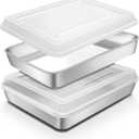 Stainless Steel Baking Pan with Lid, 12 x 9 x 2 Inch Deep Rectangle Cake Pans with Cover for Cakes, Brownies, Cookies, Deep Side & Heavy Duty,Dishwasher & fridge & Oven Safe(2 Pans + 2 Lids)