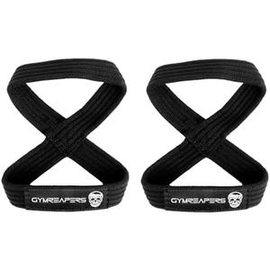 Gymreapers Figure 8 Lifting Straps for Deadlift, Powerlifting, Strongman, Cross Training Strong Weightlifting Wrist Straps for Men, Women (Black, Small)
