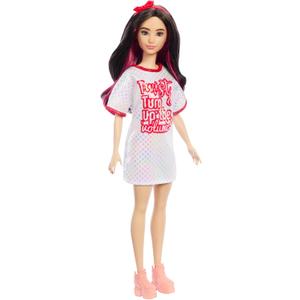 Barbie Fashionistas Doll #214, Black Wavy Hair with Twist n Turn Dress & Accessories, 65th Anniversary Collectible Toy
