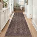 Kuden 2'6"x10 Runner Rug, Machine Washable Area Rug with Non-Slip Backing, Vintage Style, Soft, Easy Clean, Low Pile Rug for Hallway, Entryway, Kitchen, Bedroom
