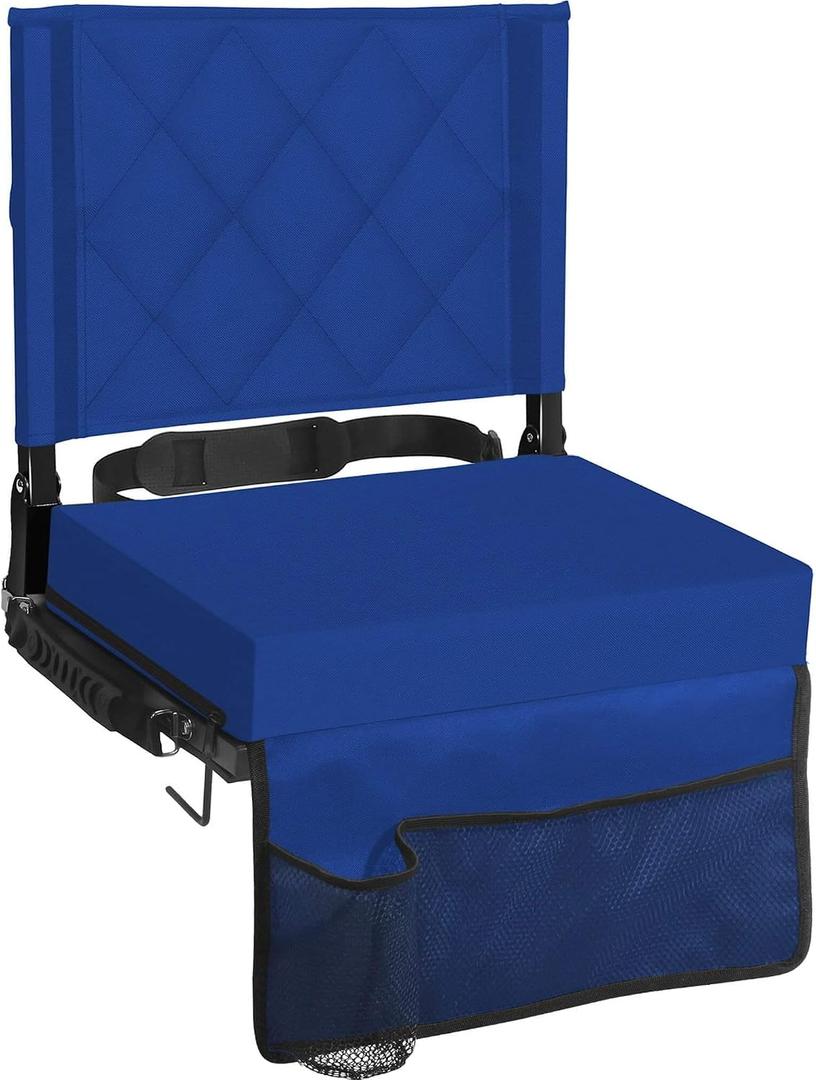 Sheenive Stadium Seats for Bleachers with Back Support, Bleacher Seats with Backs and Cushion Wide, Padded Portable Folding Comfort Stadium Chair with Shoulder Strap, Blue, 2 Pack