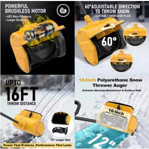 20V Cordless Snow Shovel & Blower, 10-Inch Auger, 12 Wide Snow Removal for Outdoor Spaces