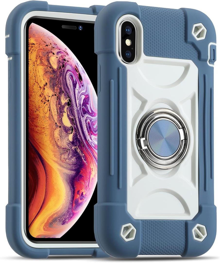 MARKILL Compatible with iPhone Xs Max Case 6.5 Inch with Ring Stand, Heavy-Duty Military Grade Shockproof Phone Cover with Magnetic Car Mount for iPhone Xs Max. (Blue)