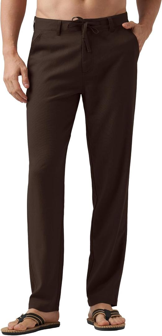 Willit Men's Linen Pants Casual Linen Dress Pants Drawstring Beach Summer Lightweight Trousers 40"Wx30"L (Brown)