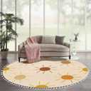 Round Boho Rug Sun only Seamless Sunny dots Summer Baby Print Earthy Warm Trendy Area Linen Carpet Patio Hallway Runner Mat Pad Minimalist Home Decor for Living Room Outdoor, Multi1, 6 ft