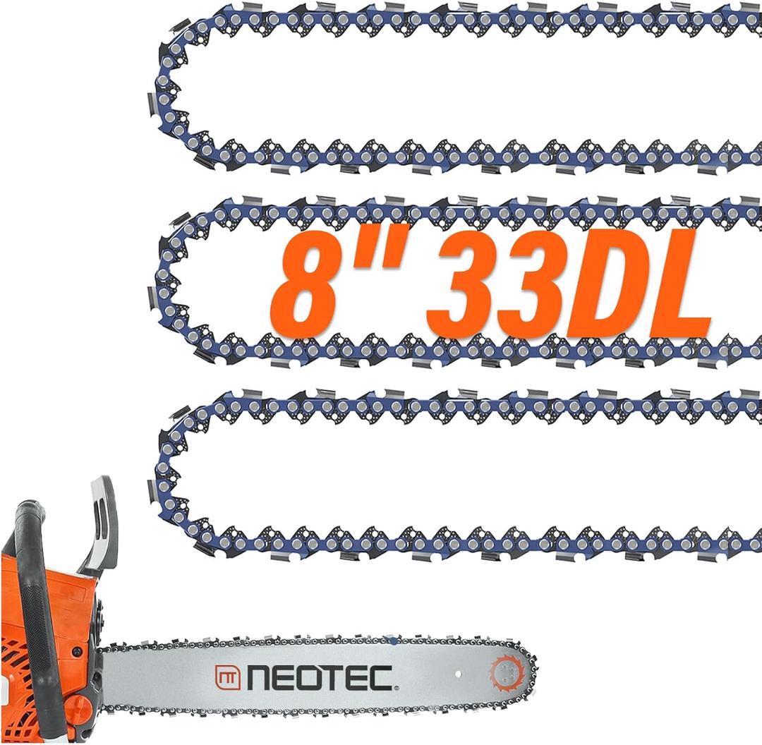 8 Inch Chainsaw Chain 3/8" LP Pitch .043" Gauge 33 Drive Links, Chainsaw Chains Fits for Ryobi P4361, P5452, Fit for Milwaukee M18 FUEL 3004, Poulan 810 EPT, Worx WG349/WG349.9 and more (3 Chains)