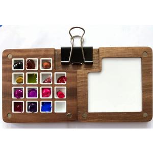 Portable Sketchbook Palette 15 Grids Wooden Mini Travel Paint Palette Magnetic Palette Box for Watercolor Painting, Acrylic Painting Paint Saver with Lid and Mixing Tray