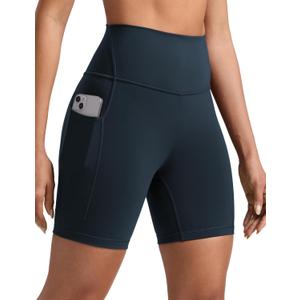 CRZ YOGA Butterbreeze Athletic Biker Shorts Pockets 6'' - High Waist Workout Gym Volleyball Running Yoga Womens (Medium, True Navy)