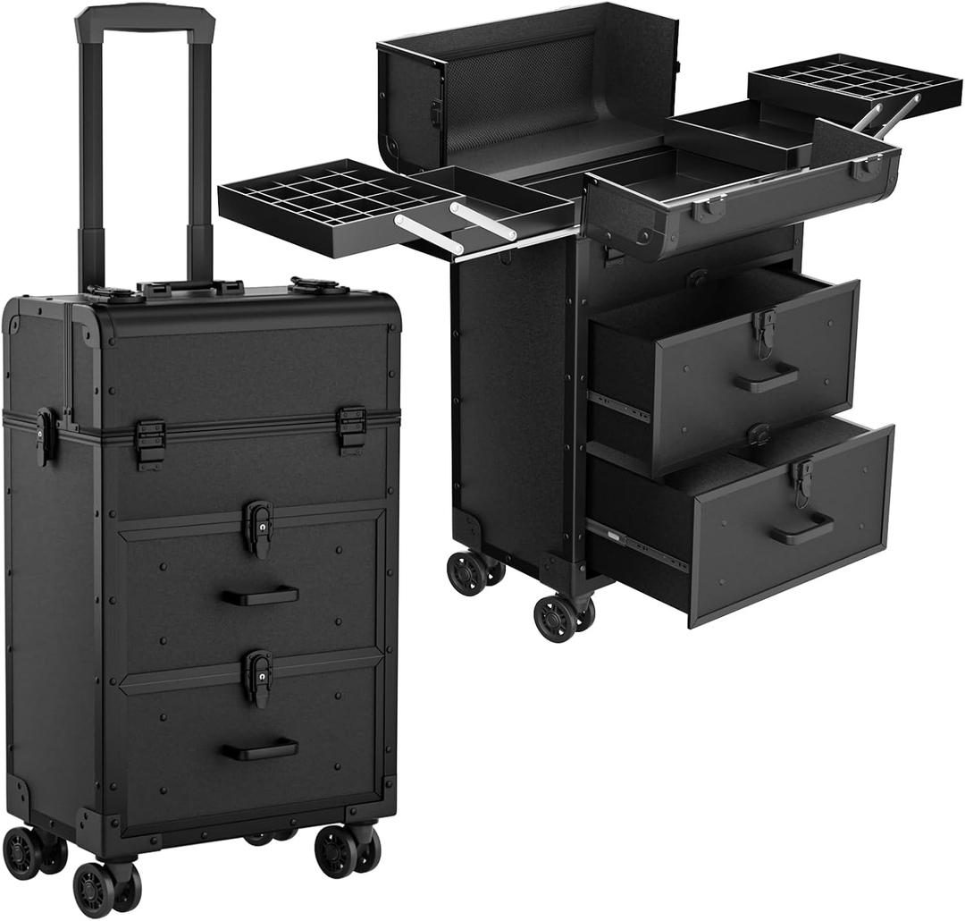 3 in 1 Rolling Makeup Train Cosmetology Case on Wheel, Large