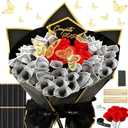 AUGSUN Graduation Gifts-147 Pcs Money Flower Wrapping Bouquet Set Class of 2025 Congratulation Artificial Rose DIY Bouquets Filled with Folded Bills Gift Kit for Her College High School Graduation
