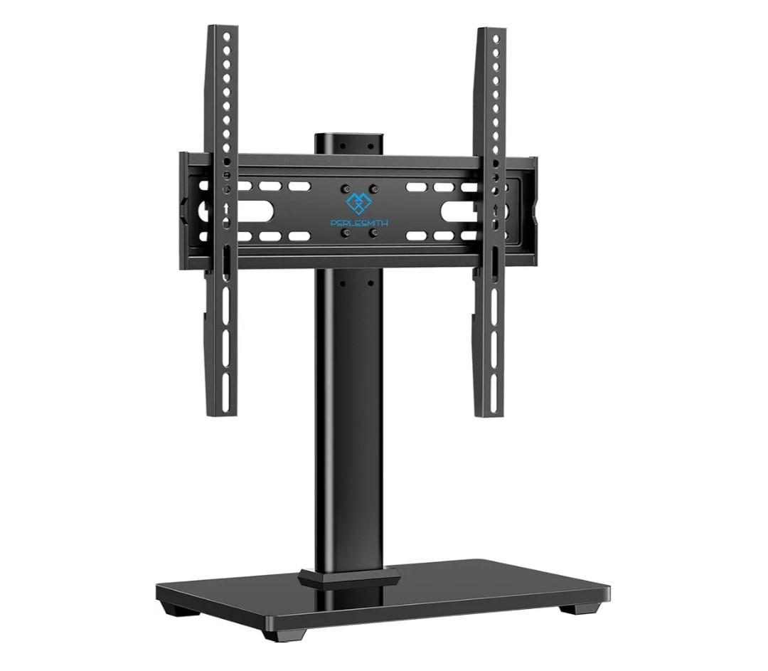 PERLESMITH Universal TV Stand, Table Top TV Stand for 32-60 inch TVs & Monitors, Height Adjustable TV Mount Stand Holds up to 88 lbs with Tempered Glass Base & Wire Management, VESA 400x400mm PSTVS04