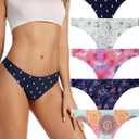 VOENXE Seamless Thongs for Women No Show Thong Underwear Women 5-10 Pack (5 Pack Pattern Design, X-Large)  