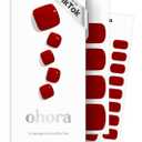 ohora Semi Cured Gel Pedi Strips (P Basic Pedicure no.4) - Red, Solid, Works with Any UV/LED Lamps, Salon-Quality, Long Lasting, Easy to Apply & Remove - Includes 2 Prep Pads, Nail File & Wooden Stick