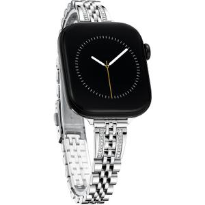 Slim Watch Band for Apple Watch Series 11, 10, 9, 8, 7, 6, 5, 4, 3, 2, 1, SE 3/2/1 Women, Bling Stainless Steel Metal Band for Apple Watch 40mm 41mm 42mm 38mm 44mm 45mm 46mm for iWatch