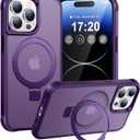 Magnetic Ring Stand Case for iPhone 14 Pro Max - 120° rotatable Stand, N52 Magnet, Non-Slip, Easy to Clean, Shockproof, Matt Transparent Back, Military Standard Drop Protection (Violet)