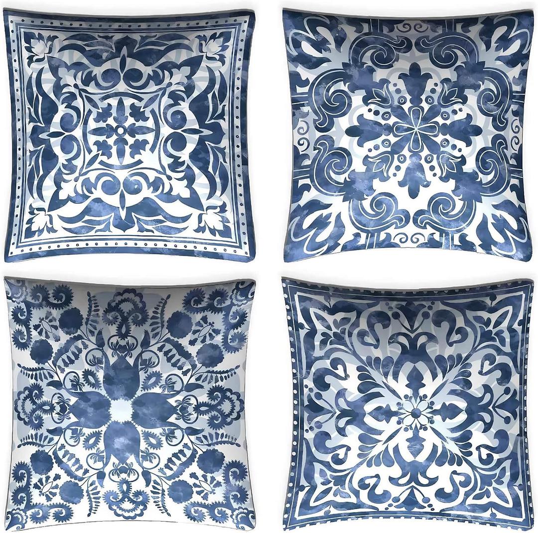Boho Throw Pillow Covers Set of 4 - Vintage Square Linen Decorative Pillow Cases 18x18 Inch for Bedroom Sofa Couch Living Room Car Home Decor