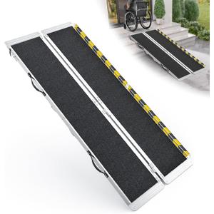 6 Feet Portable Wheelchair Ramp, 600 LBS Capacity Folding Aluminum Threshold Ramp with Anti-Slip Surface, Mobility Access Handicap Ramp for Home Steps, Doorway, Stairs, Doorways, Scooter