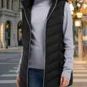 Womens Packable Puffer Vest Long Puffy Vest Bubble Winter Vest Hooded Vests Outerwear Lightweight (Black, L)