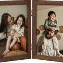 decorUhome Double 5x7 Picture Frame Vertical, Engineered Wood Bifold Photo Frame with Plexiglass for Tabletop Display, 5x7, Brown