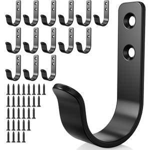 15-Pack Black Metal Wall Hooks, Heavy Duty Coat Hooks Wall Mounted for Hanging, Screw in Hooks for Towel, Clothing, Robe, Single Hooks for Organization in Bathroom, Entryway, Garage