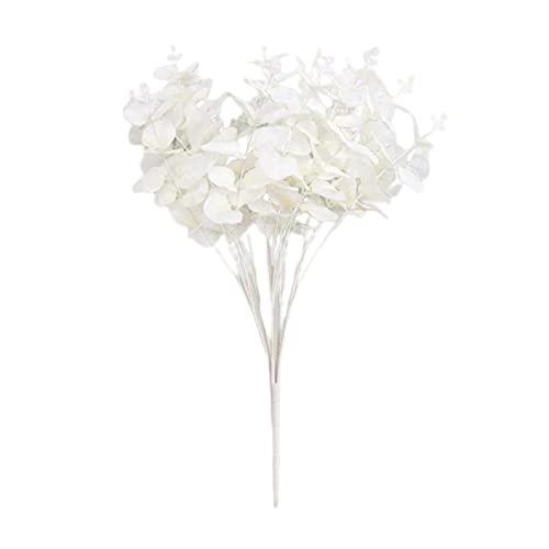 BooGaeio Artificial Eucalyptus 5Stems Fake Floral Home Wedding Table Decor, White Pack of 2