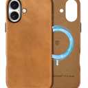 SHIELDON Case for iPhone 16 Plus 2024, Genuine Leather Magnetic Wireless Charging Slim Non-Slip Grip Shockproof Protective Cover with Metal Button Compatible with iPhone 16 Plus - Retro Light Brown
