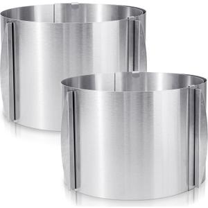 Hushee 2 Pcs 6 to 12 Inch Cake Ring 5.9 Inch High Adjustable Cake Mold Baking Rings Kit Round Stainless Steel Decorating Bakeware Tools with Scaling for Mousse Baking Dessert Making