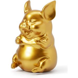 HAUCOZE Piggy Bank Coin Bank Pig Statue Modern Sculpture Home Decor Bedroom Arts Gift Polyresin Gold 8.3 Inch