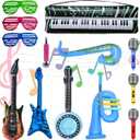 Inflatable Rock Star Toy Set, 12 Pack Inflatable Instruments, 80s 90s Party Decorations Inflatable Guitar, Party Props Musical Instrument Blow up Guitar for Rock and Roll Party Photo Booth Props