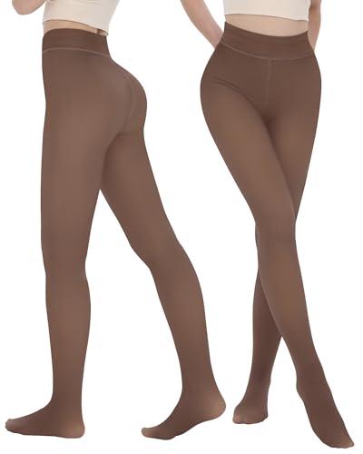 iceROSE 2 Pairs Fleece Lined Thermal Tights for Women – Sheer Black Pantyhose Warm Winter Thick Fake Translucent Leggings. Size S/M