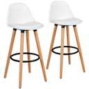Costway 2 Pieces White Mid Century Barstool 28.5 Inches Dining Pub Chair