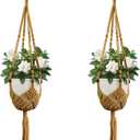 USLAI Macrame Plant Hanger Indoor Outdoor, Fits 3 to 6.5 inch Pots, Hanging Planter Holder with Beads and Tassels, Boho Home Decor, 35+35 Inch, Brown (POTS NOT Included)
