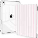 Feams Case for iPad (A16) 11th Generation 11 Inch 2025, iPad 10th Generation 10.9 Inch 2022, Slim Tri-Fold Stand Clear Back Cover with Pencil Holder & Auto Sleep, Pink Stripes