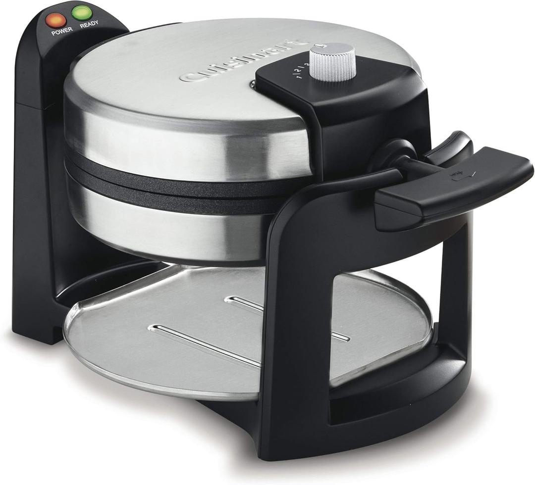Cuisinart Round Flip Belgian Waffle Maker, Black/Silver, 1 inch thick, WAF-F30NAS