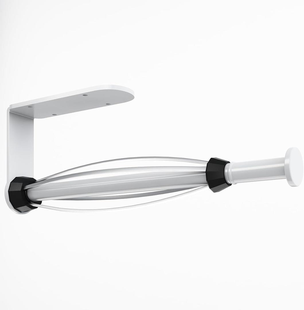 Fixwal Paper Towel Holder Under Cabinet, Single Hand Operable Wall Mount Paper Towel Holder with Damping Effect, Bend-Resistant, Self-Adhesive or Drill Mounting for Kitchen Bathroom, White