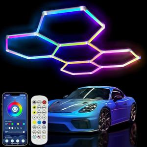 25-Pack RGB Hexagon LED Garage Lights,5 Hexagon Lights with Multi-Color, Dimmable&Speed Adjustable RGB Hex Wall Lights, DIY Design for Remote Control & Smart App Control Music Modes