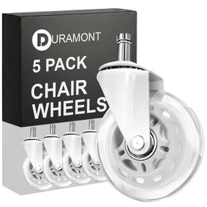 Office Chair Wheels - Set of 5 Rollerblade-Style Casters, Smooth & Quiet Rolling, Protects Hardwood Floors & Carpets, Universal Fit, Durable and Long-Lasting - White